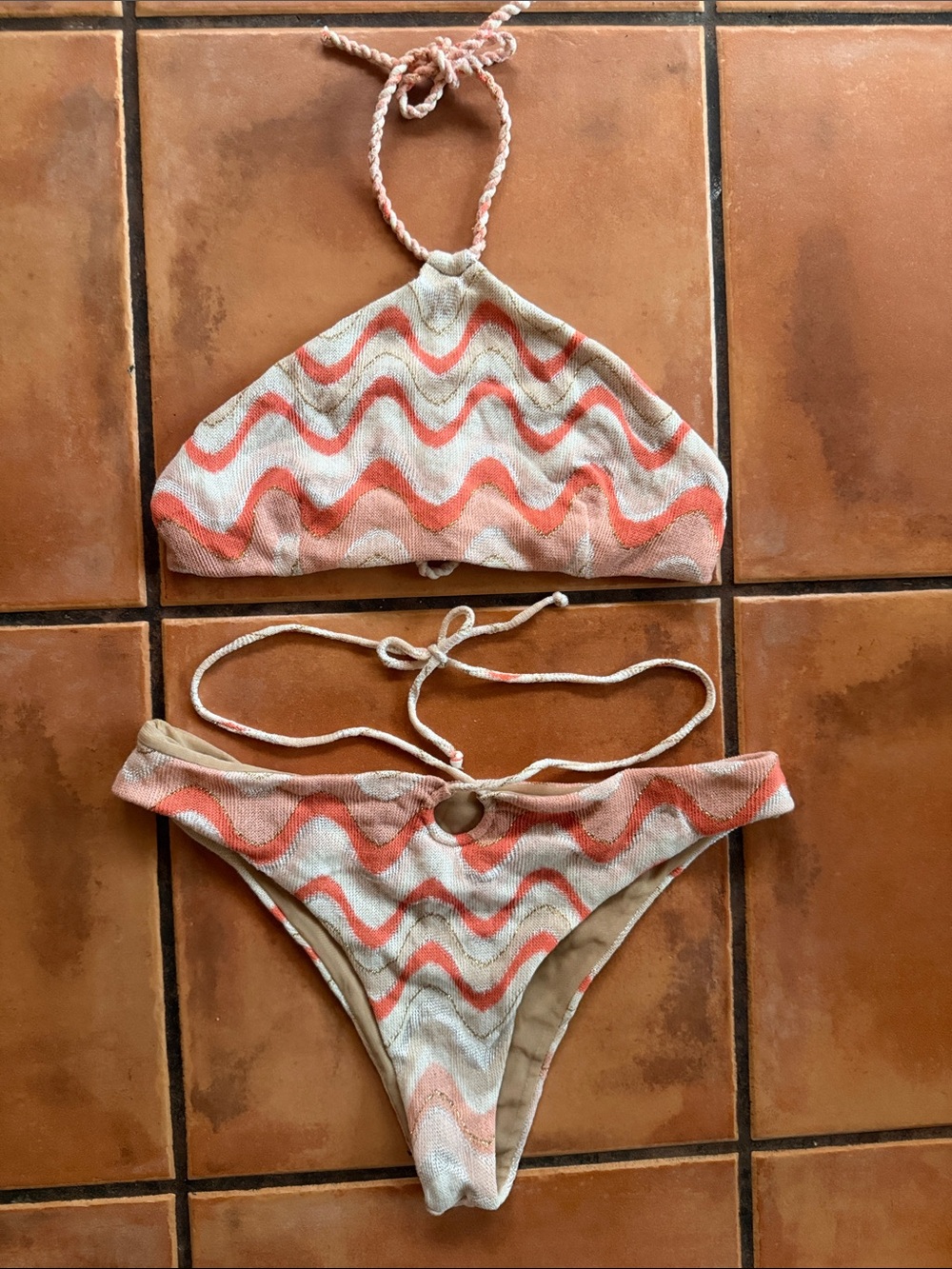 Lurex knit Women’s Coral Wave High neck bikini